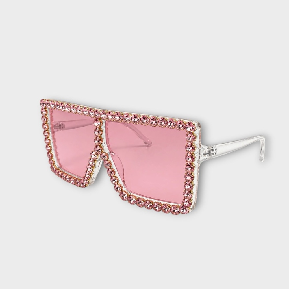 Embellished Pink Square Shield Sunglasses